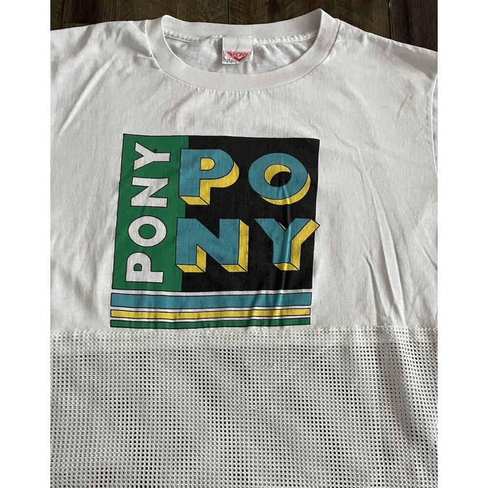 Vintage 80s/90s Rare PONY Graphic Workout T-Shirt 1/2 Mesh (Medium) Made USA